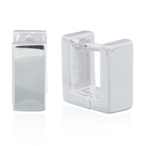 A pair of angular square silver huggie hoop earrings