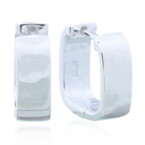 A pair of smooth rounded square silver huggie hoop earrings