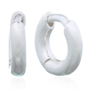 A pair of mini huggie silver circle hoop earrings