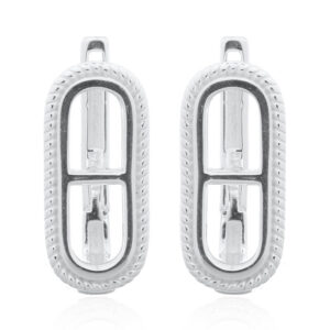 A pair of silver oval rope surround hinged post back hoop earrings