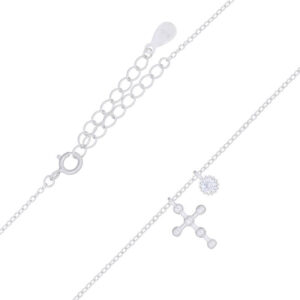 A cz white flower matched with cross 925 silver chain necklace