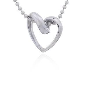 A petite sterling silver open heart shiny wirework pendant