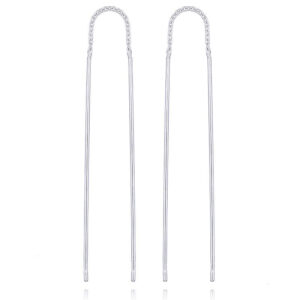 A pair of simple sterling silver threader earrings chains with sticks