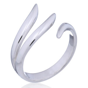 A plain silver ring asymmetrical tapering shaped claws