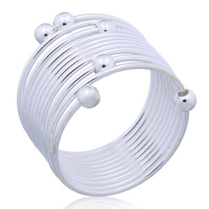A coiled 925 silver wire ring with sliding beads