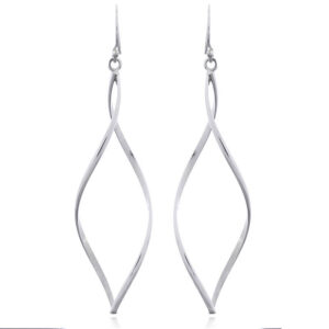 A pair of minimalistic jewelry design open leaf silver earrings