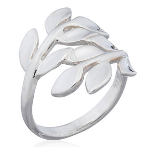 A shining in abundance feminine sterling silver leaf ring