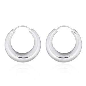 A pair of traditional highly polished plain silver hoop earrings