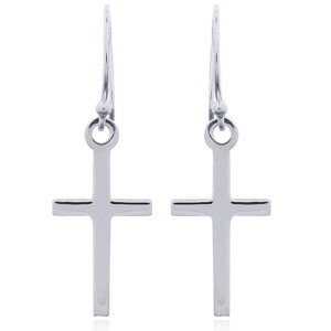 A pair of sterling silver cross dangle earrings simplistic design