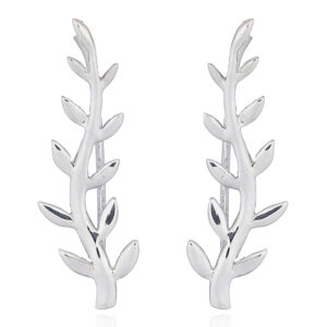 A pair of sterling silver leafy twig ear line earrings