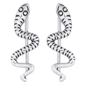 A pair of exciting ornate sterling silver snake ear line earrings