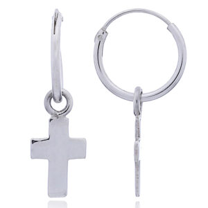 A pair of 925 silver cross charm hoop earrings