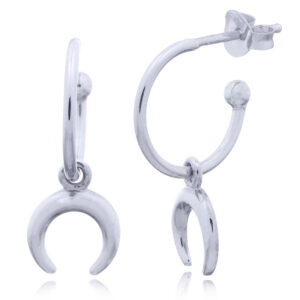A pair of crescent moon hanging silver hook stud earrings
