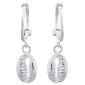 A pair of cowrie shell sterling silver huggie hoop earrings
