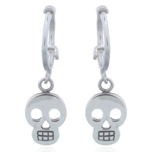A pair of gothic skull sterling silver huggie hoop earrings