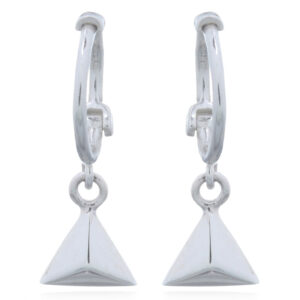 A pair of triangle charm sterling silver huggie hoop earrings