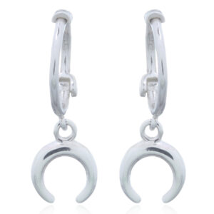 A pair of crescent moon sterling silver huggie hoop earrings