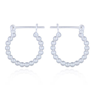 A pair of circle bead plain silver hoop earrings