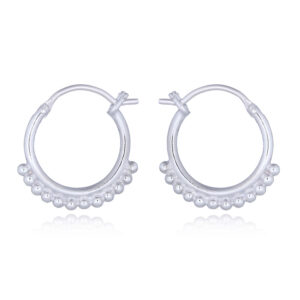 A pair of mini beaded polished silver hoop earrings