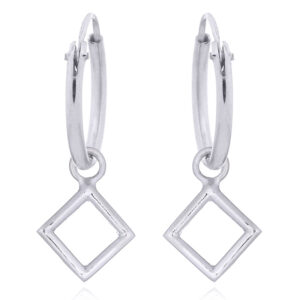 A pair of open square sterling silver mini hoop earrings