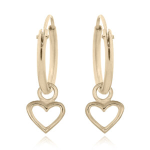 A pair of gold plated mini heart charm hoop silver earrings