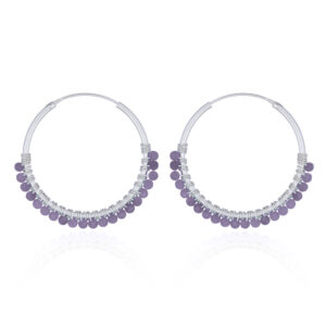 A pair of faceted amethyst sterling silver hoop earrings