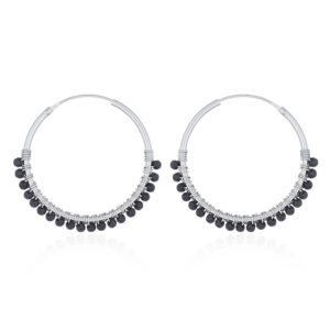 A pair of faceted black agate sterling silver hoop earrings