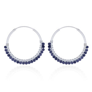 A pair of faceted lapis lazuli sterling silver hoop earrings