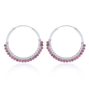 A pair of faceted tourmaline sterling silver hoop earrings
