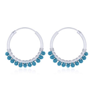 A pair of sterling silver blue apatite hoop earrings