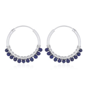 A pair of sterling silver lapis lazuli hoop earrings