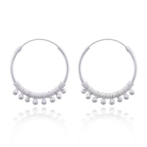 A pair of hippie beaded sterling silver hoop earrings