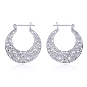 A pair of floral figure art silver hoop earrings