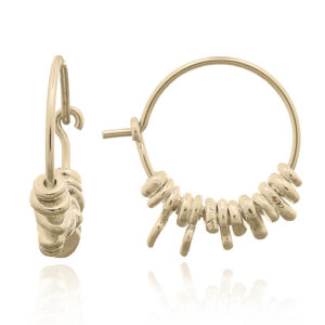 A pair of yellow gold asymmetric silver gravels in silver hoop earrings