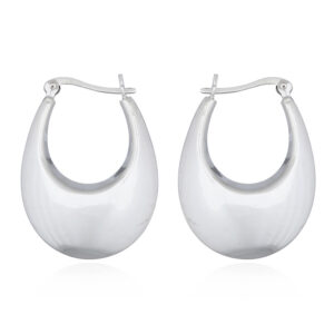 A pair of puffy tear drop sterling silver hoop earrings