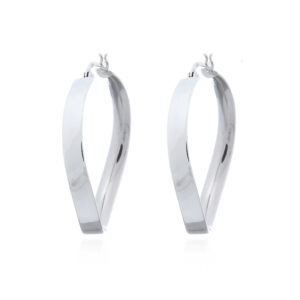 A pair of curly polished silver flat circle hoop earrings
