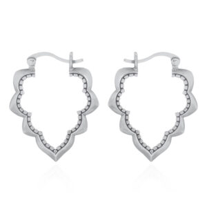 A pair of flower paddle sterling silver hoop earrings