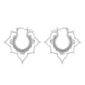 A pair of lotus wire layered out silver hoop earrings