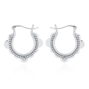 A pair of bohemian floral hoop with silver beaded earrings