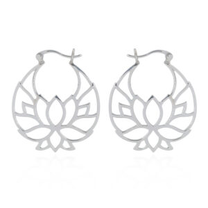 A pair of sterling silver figured lotus hoop earrings