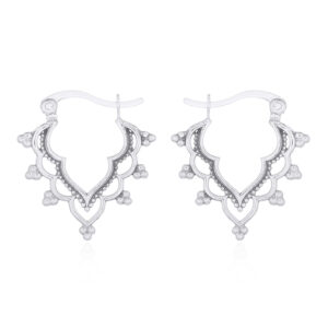 A pair of paddle layer out flower sterling silver hoop earrings