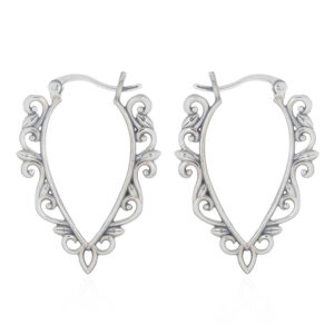 A pair of floral bordered paddle silver hoop earrings