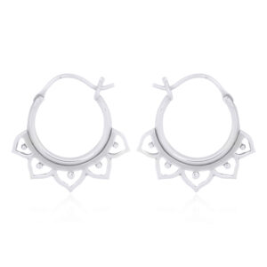 A pair of lotus flower mini tribal hoop earrings