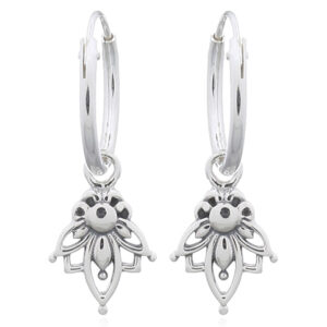 A pair of gorgeous little lotus 925 silver hoop earrings