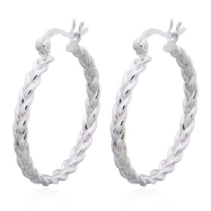 A pair of braided round 925 silver hoop earrings