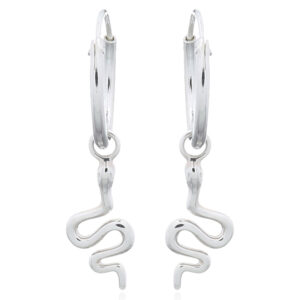 A pair of little snake on sterling silver hoop earrings
