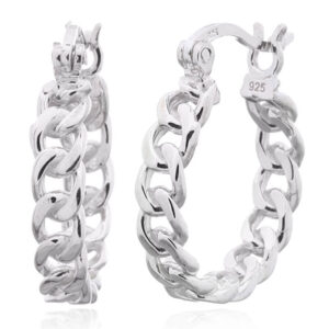A pair of classic link chain 925 silver hoop earrings