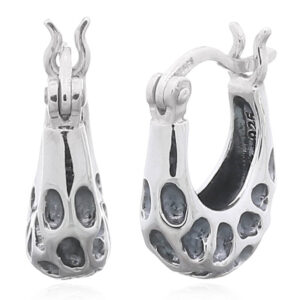 A pair of pattern rock ovate square 925 silver hoop earring