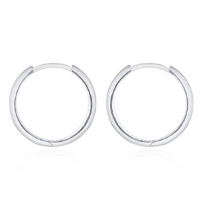 A pair of flat round sterling silver large circle hoop earrings
