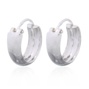 A pair of thin silver rounded band small hoop earrings